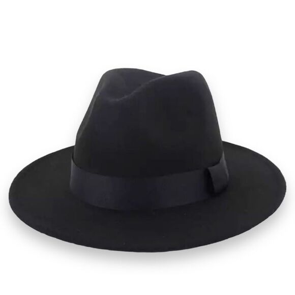 Black Stiff Brim Tall Dented Crown Fedora Hat - NEW - Picture 1 of 3